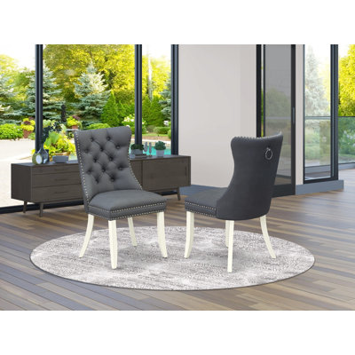 Chaises de salle à manger Dallas Parson - Ensemble de 2 chaises rembourrées capitonnées en tissu de polyester gris platine et lin capitonné