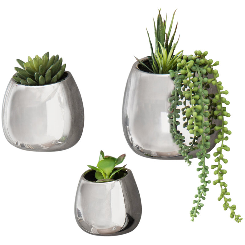 Vanlue Ceramic Wall Planter, Silver