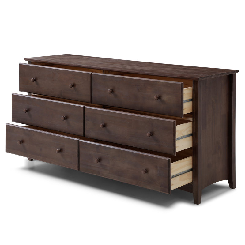 Commode 6 tiroirs en pin, Noyer délavé