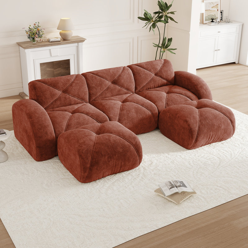 Canapé en velours avec repose-pieds mobile Boneless, Rouge