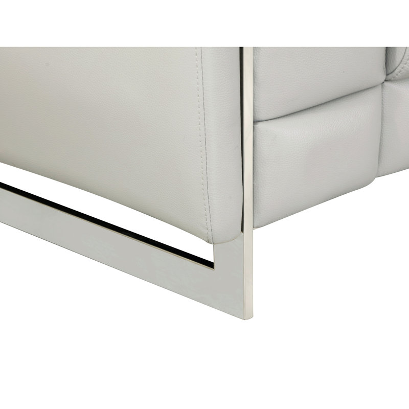 Chaise en cuir gris avec structure renforcée et pieds en acier inoxydable