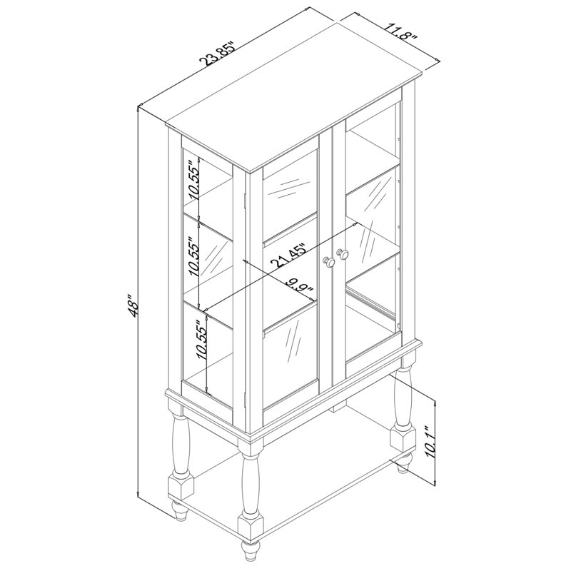 Curio Cabinet Lighted Curio Display Cabinet With Open Storage Space,Solid Wood Legs And Adjustable Shelves, Acrylic Mirrored Back Panel, Tempered Glass Doors,3 Tier And One Open Space(E26 Light Bulb N