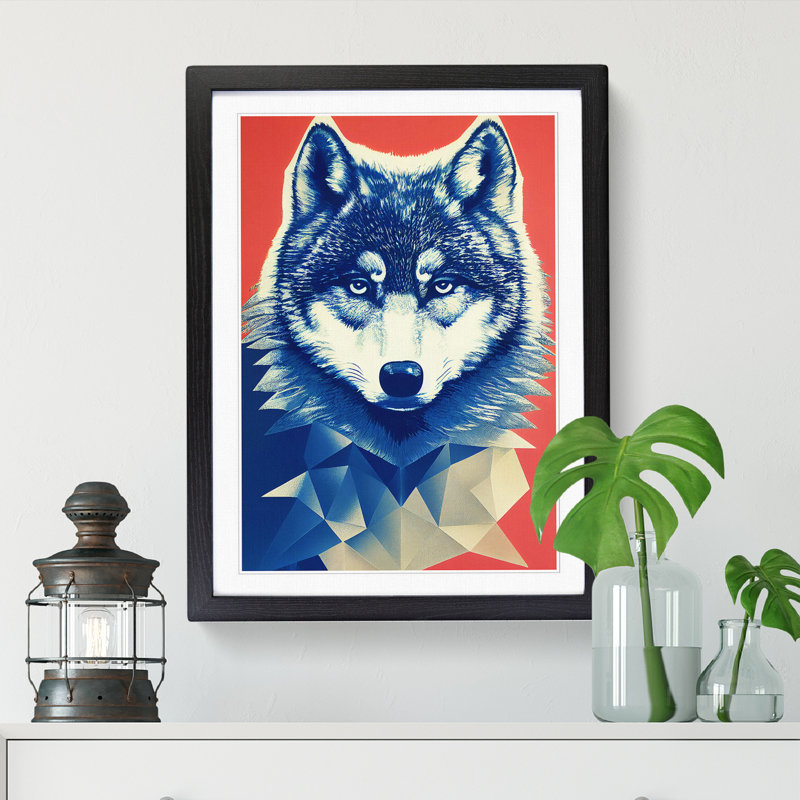 FRM-V0523-2920X Wolf Polygon - Single Picture Frame Print, 34cm H x 25cm W x 2cm D, Black
