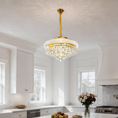 Îlot de cuisine avec lustre en cristal à plusieurs niveaux avec lustre suspendu pour salle à manger, salon et vestibule