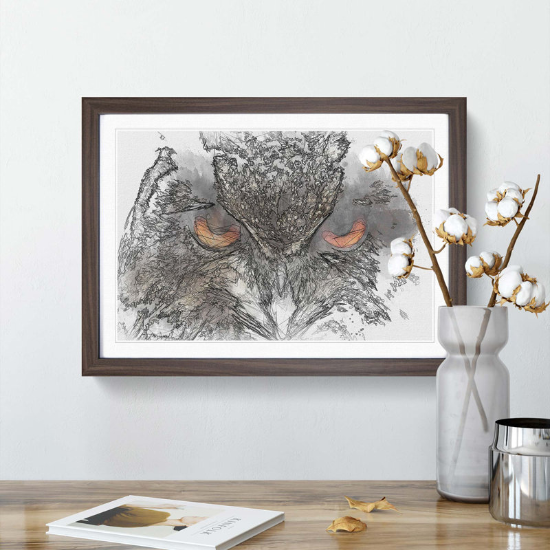 Great Horned Owl in Abstract - Picture Frame Graphic Art Print, 36cm H x 48cm W x 2cm D, Walnut Framed