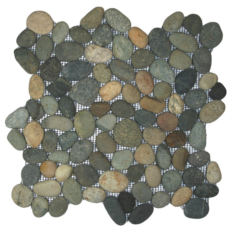 Nile Green/Grey Random Sized Natural Stone Mosaic Tile – 12" x 12", Mesh Backed – 1 sq. ft.