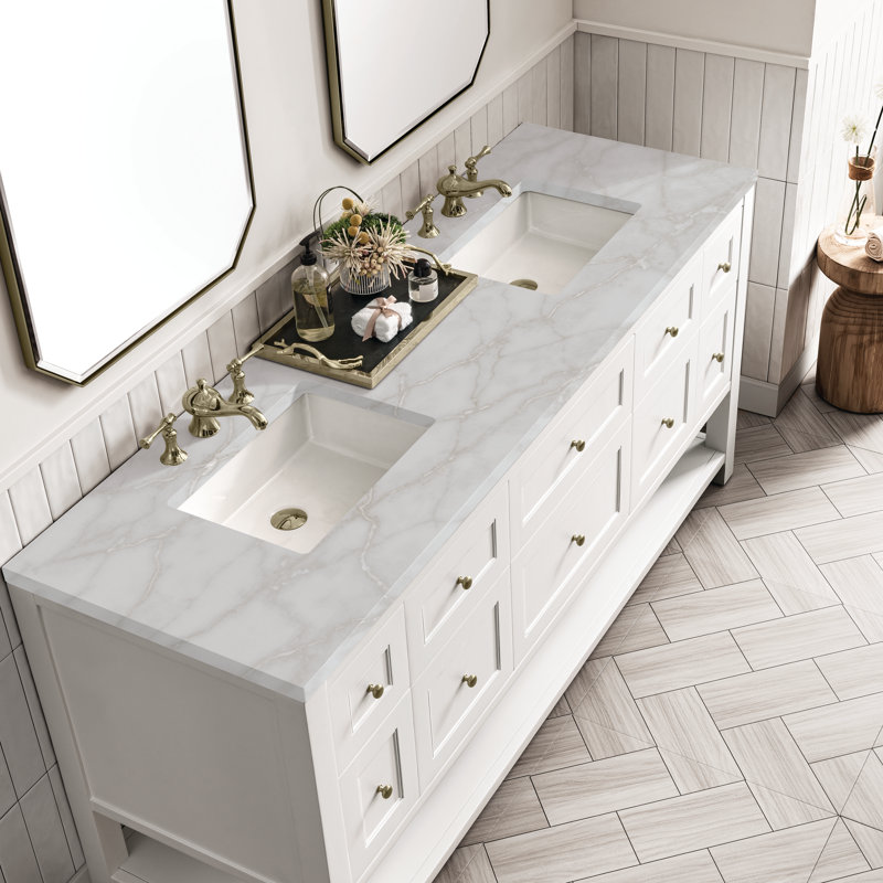 Breckenridge 72'' W Double Vanity, Victorian Silver, Bright White, 8" Widespread