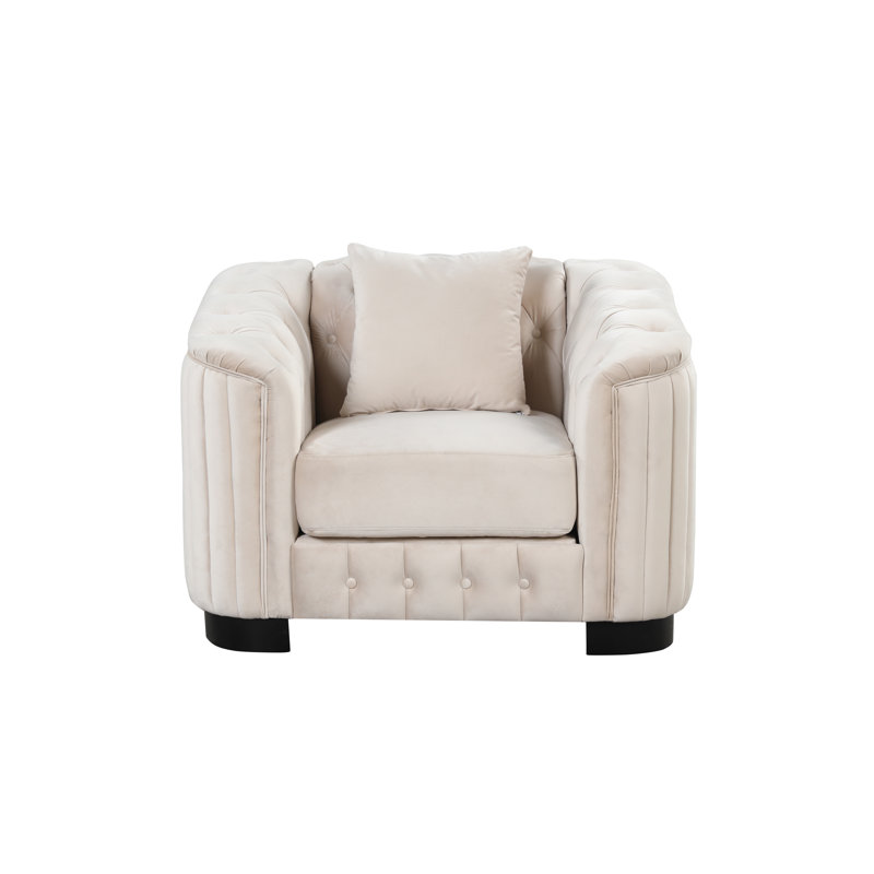 Modern Giant Velvet Living Room Accent Chair, Beige Velvet