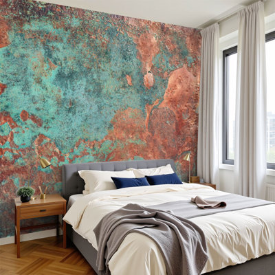 Peel and Stick Wallpaper Aged copper plate green patina stains worn metal Wall Murals 100"H x 144"W Removable PVC Wall Paper Self-Adhesive Wall Decor for Bedroom Living Room Home Office