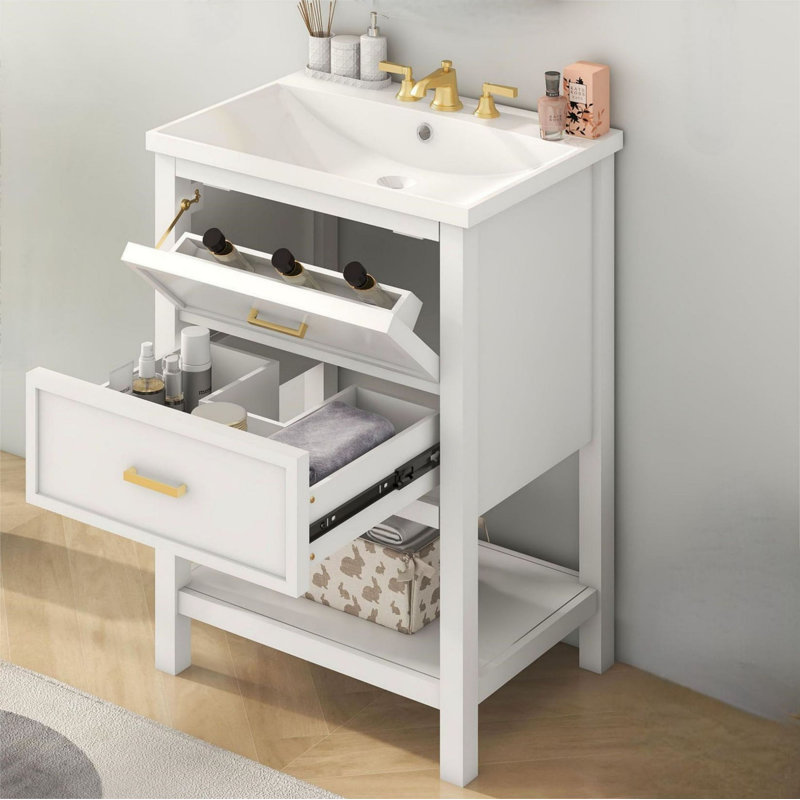 Meuble-lavabo moderne 24 po avec lavabo supérieur, Blanc