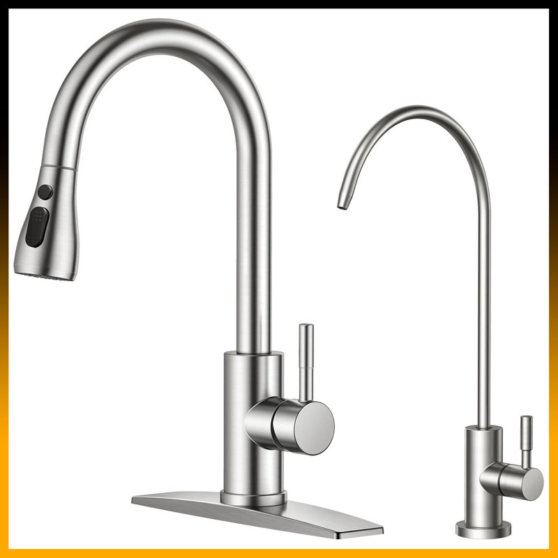 Stainless Steel Kitchen Faucet With Pull-Down Sprayer & Soap Dispenser – High Arc, 3 Modes, Single Handle For Farmhouse, RV, Bar,Stainless Steel Modern