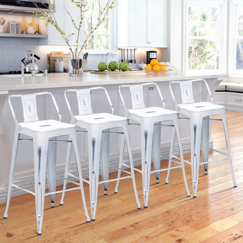 Devan Counter Stool with Metal Frame, White, Counter Stool (24" Seat Height)