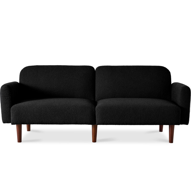 Curved Convertible Futon, Boucle Fabric Split-Back Sleeper Bed - Midnight Black