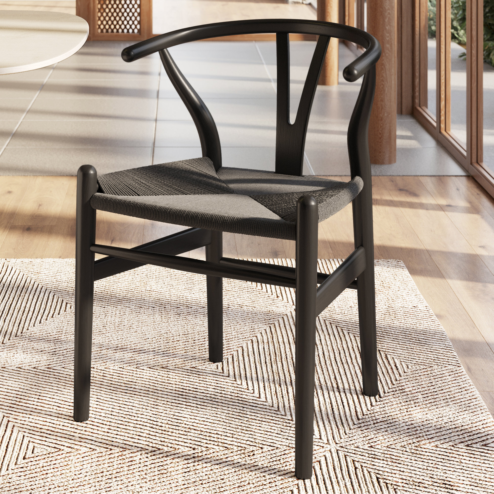 Wyn Woven Solid Wood Dining Chair, Pitch Black, 2