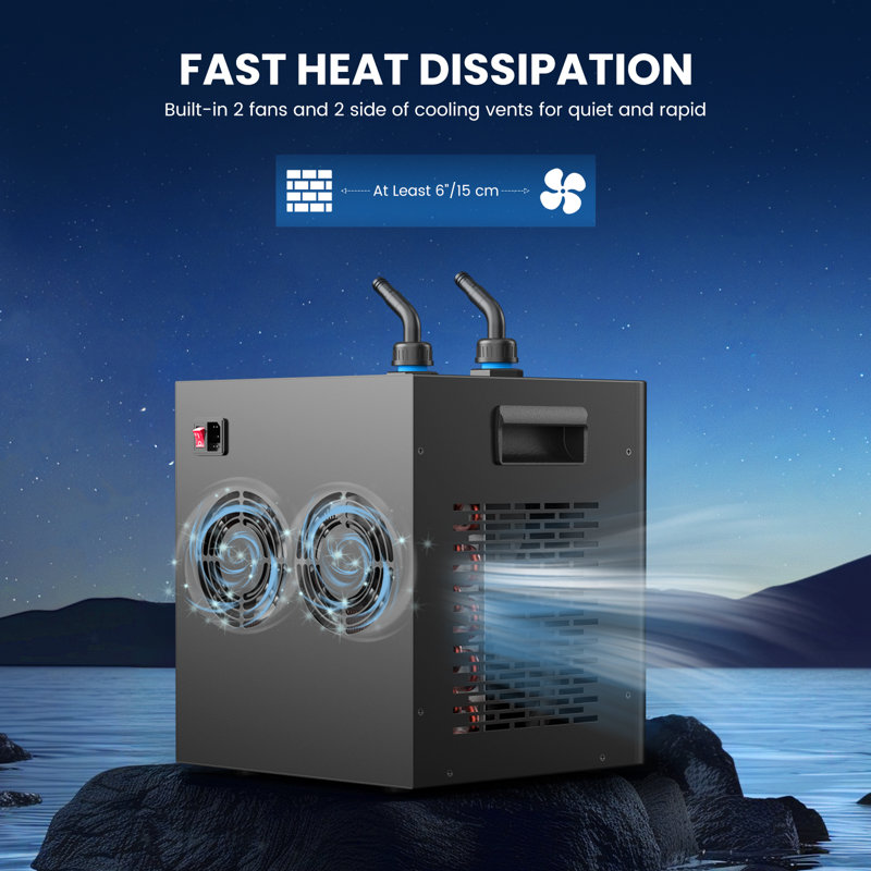1/3 HP Water Chiller – Cools Up to 79 Gallons, with Titanium Pump for Aquariums & Hydroponics, 12.6" H x 11.4" W x 11.4" D