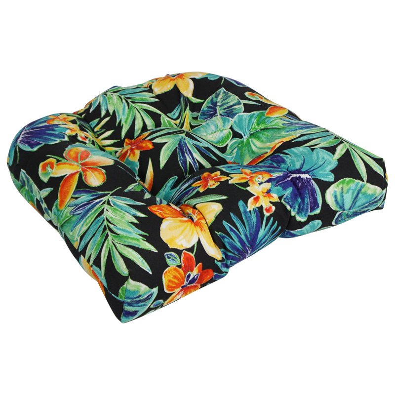 Outdoor 3.5'' Dining Chair Seat Cushion, Black/Green