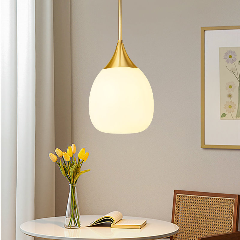  Luminaire suspendu moderne en verre 1 lumière, H 10,16 po x l 8,66 po x P 8,66 po, Or brossé