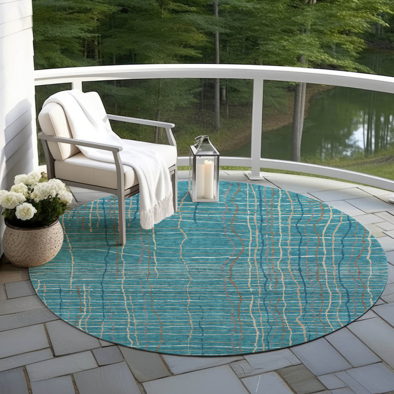 Machine Washable Indoor/Outdoor Chayden ACN998 Rug, Round 8'