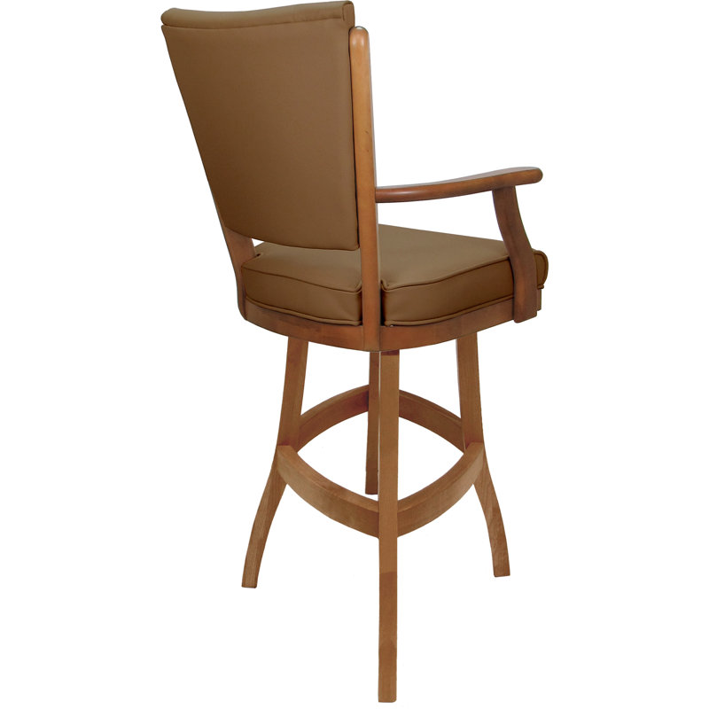 Tabouret pivotant en bois Bellamy, Brun, Cuir véritable brun, Tabouret de comptoir (siège d'une hauteur de 34 p