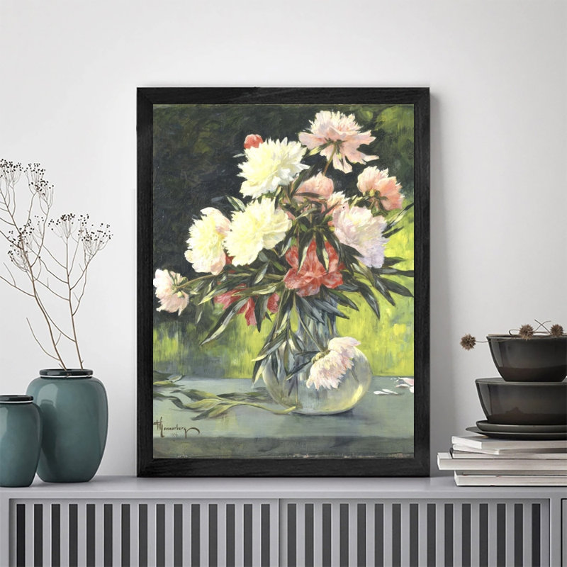 Art minimaliste encadré noir, prêt à accrocher des fleurs dans un vase, prêt à accrocher, impression haute définition sur toile
