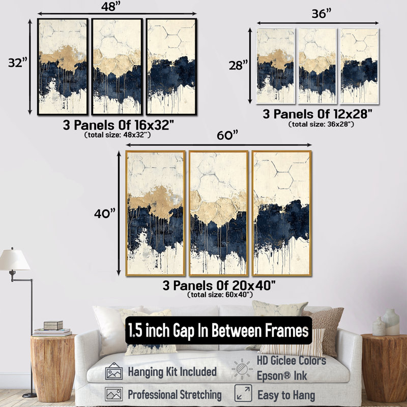 «Abstract Geometric Forest Landscape» - ensemble de reproductions d'art mural abstrait géométrique, Noir, H 28 po x l 36 po