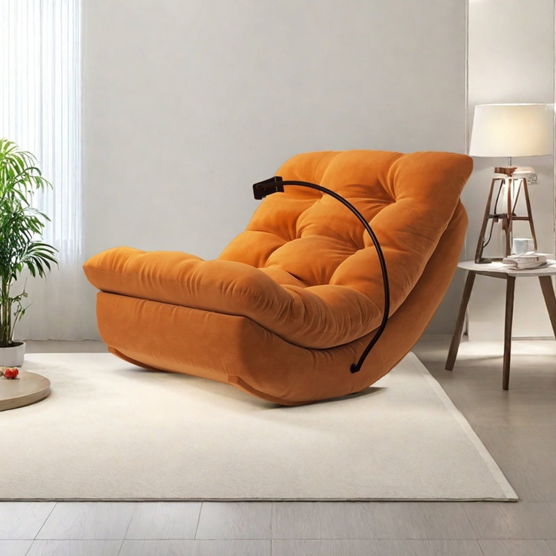 Ergonomically designed suede rocking chair, Orange