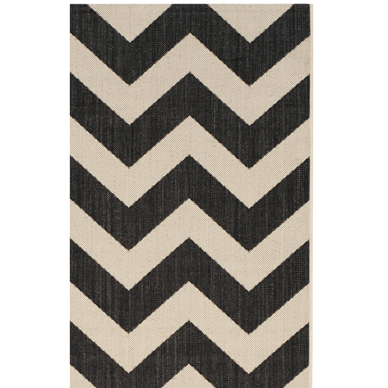 Tapis intérieur / extérieur en coton noir / beige Arneshia, Rectangle 9 pi x 12 pi