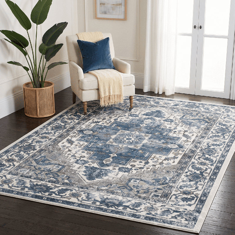 Tapis d'intérieur antidérapant lavable à la machine, Bleu, 6'*9'