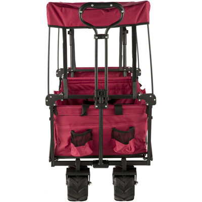 Extra Large Collapsible Garden Cart, 220 lbs Capacity, Steel Frame with Oxford Fabric, 1 Piece, Utility Cart, Red, 7" All-Terrain Wheels & Removable Canopy