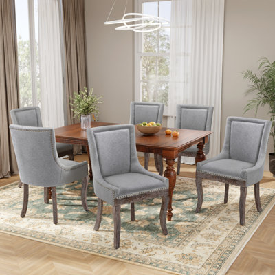 Thickened Fabric Upholstered Wooden Nailhead Dining Chairs (Set of 6)