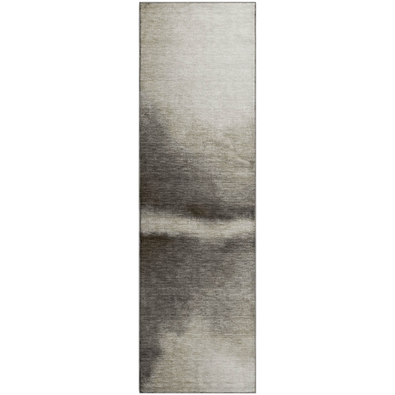 Premium Machine Washable Mayfield AMF2419 Abstract Rug, 2'3" x 7'6" Runner, Taupe