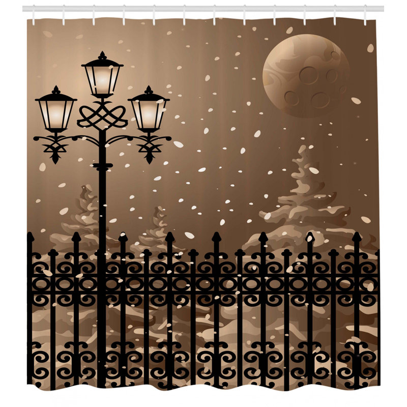 Winter Snowy Moon Evening Shower Curtain Set, 70" H x 69" W