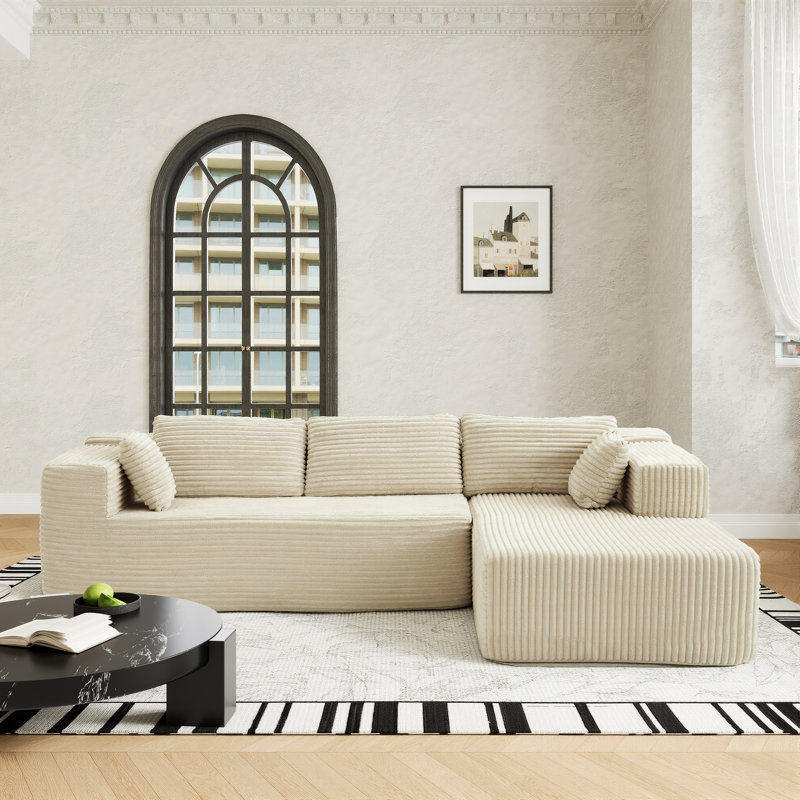 Canapé modulaire rembourré moderne en L avec tissu de qualité supérieure, Blanc