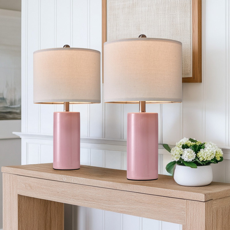22" Modern Simple Pink Ceramic  Table Lamp Bedroom Study Living Room Decorative(excluding Bulb)
