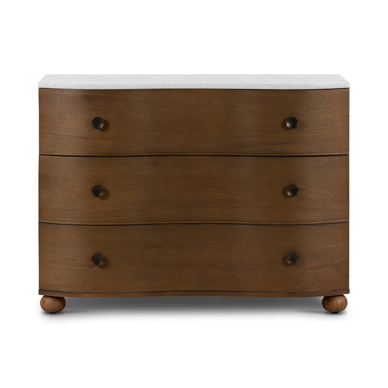 Commode 3 tiroirs l 47,5 po Tariel, Toasted Oak/Polished White Marble