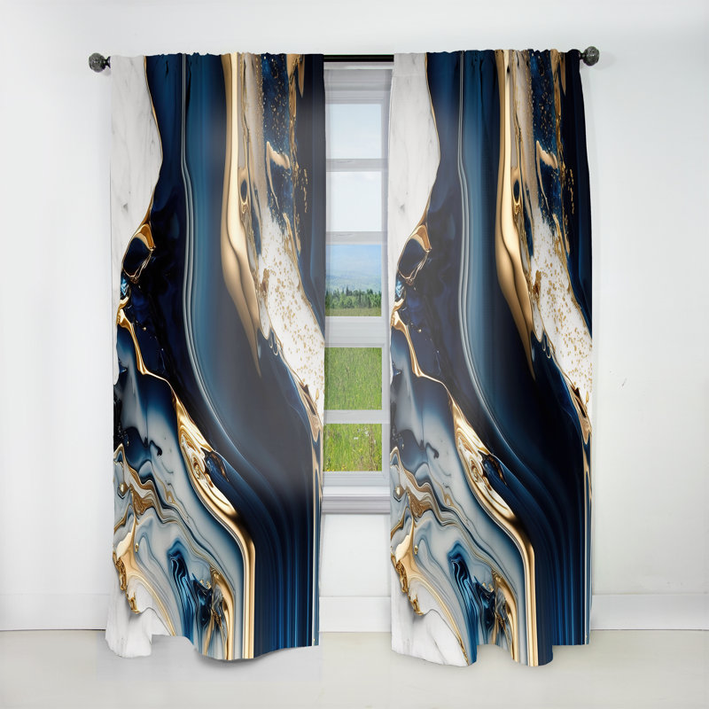 Abstrait géométrique bleu V - Rideau moderne - Velours obscurcissant - 1 panneau, L 52 po x L 84 po