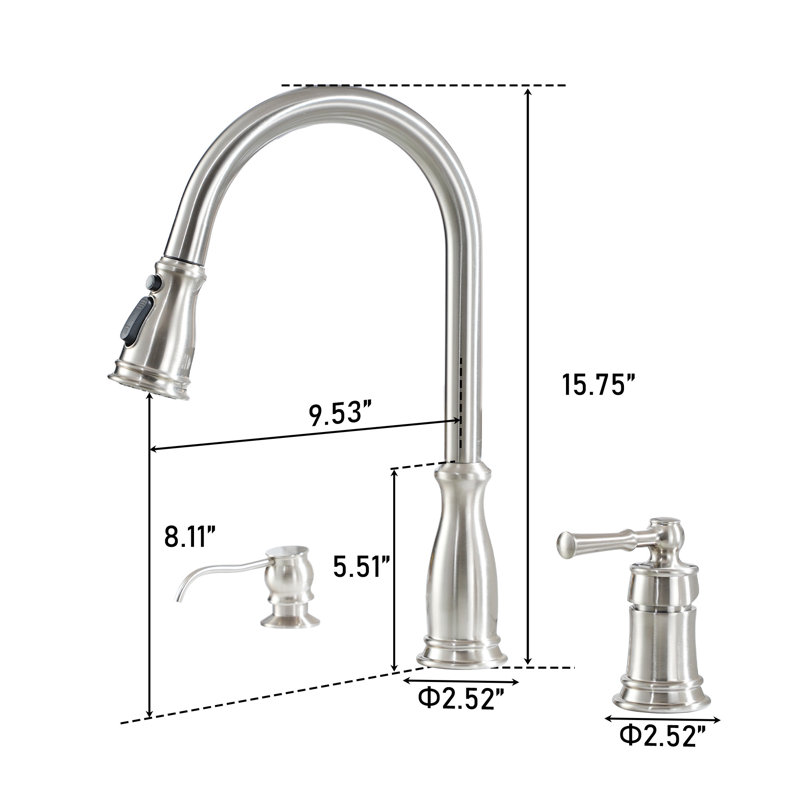 Clihome Pull Down Kitchen Faucet with Soap Dispenser, Brushed