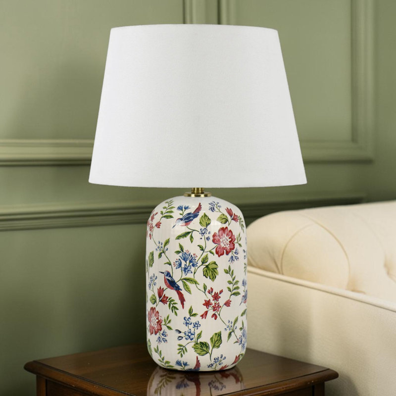 Elegant Handmade Glass Table Lamp - Reactive Glaze Finish High Quality Fabric Shade Hand Finished 1m Cable Switch for Home Decor