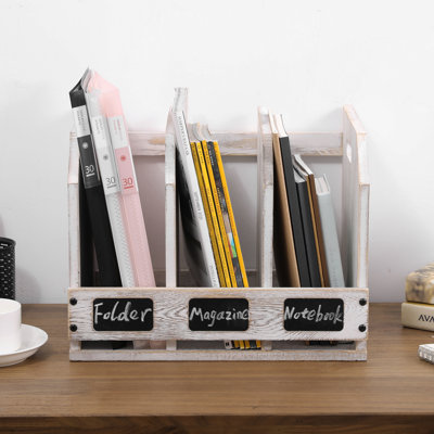 Graven Solid Wood Desk File with Chalkboard Labels Magazine Holder