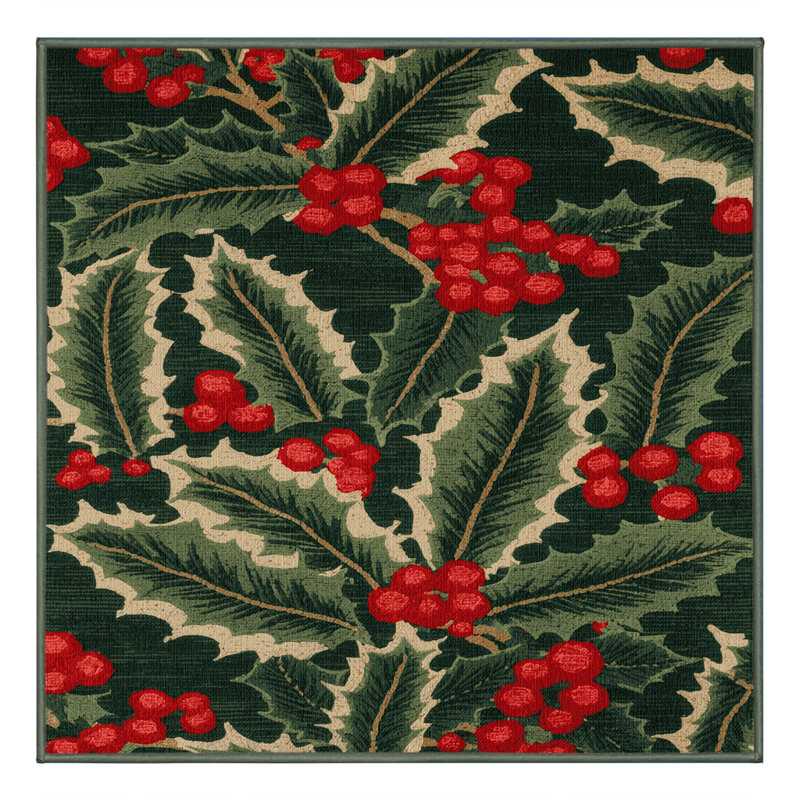Machine Washable Botanical Green Area Rug