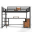 Lit mezzanine avec bureau, rangement et tiroirs en tissu non tissé, structure en métal, silencieux, sans sommier