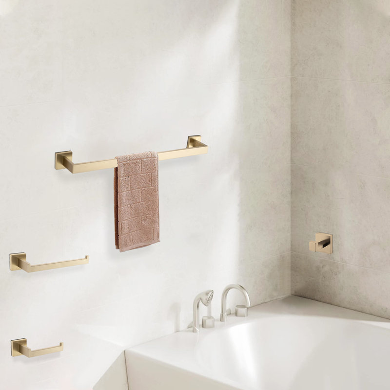 4 -Piece Stainless Steel Bathroom Hardware Set With Mounting Hardware, Brushed Gold