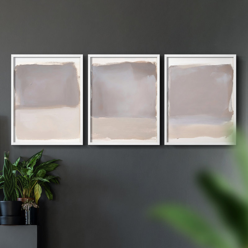 Série abstraite CCXVI - Ensemble de 3 estampes numériques encadrées - Prêt à être accroché, Blanc, H 10 po x l 24 po