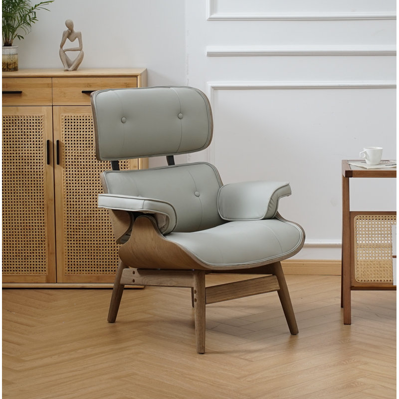 Fauteuil à oreilles capitonné Jhanae, Similicuir gris