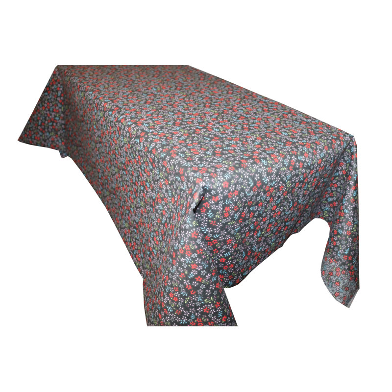 Small Flowers Allover Print Tablecloths, Black, 58" W x 84" L