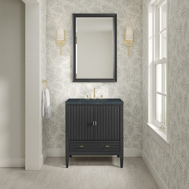 Myrrin 30" W Single Vanity, Carbon Oak, 8" Widespread, Charcoal Soapstone Silestone