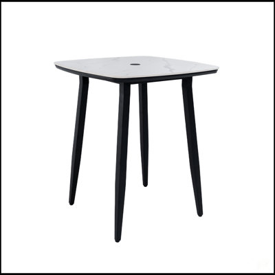 Modern 35.4'' Rounded Square Outdoor Bar Table With Greek White Marble-Inspired Sintered Stone Top And Rust-Free Aluminum Frame, Ideal For All-Weather Use And Stylish Outdoor Living