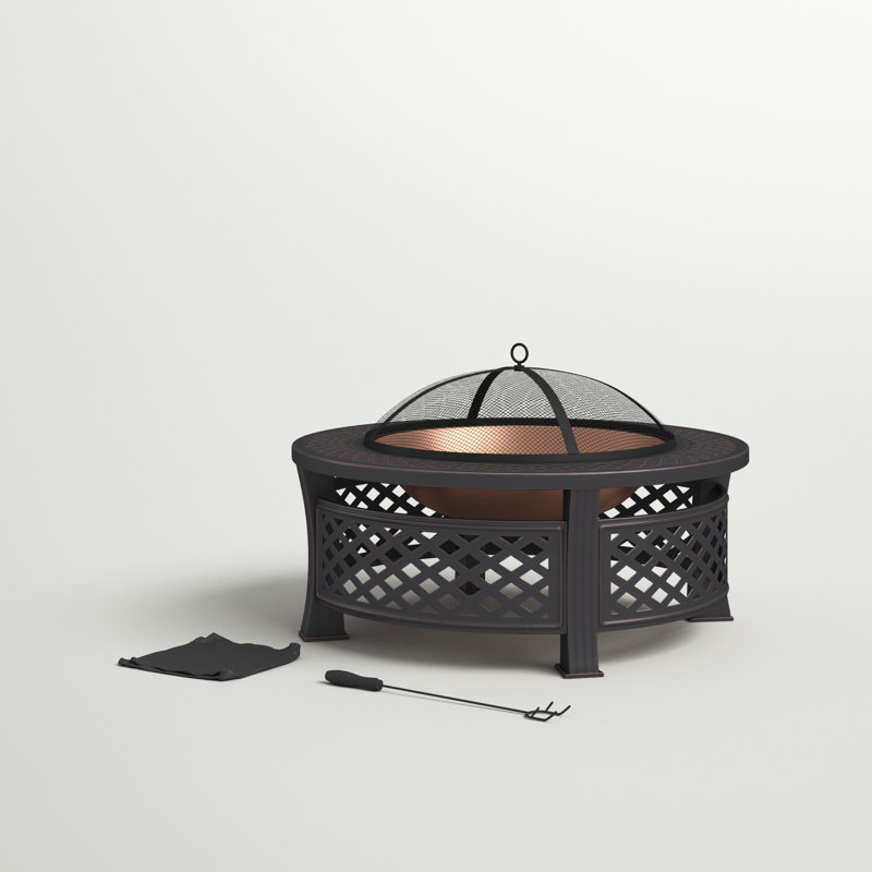 32" Black Powder Coated Steel Round Fire Pit Table
