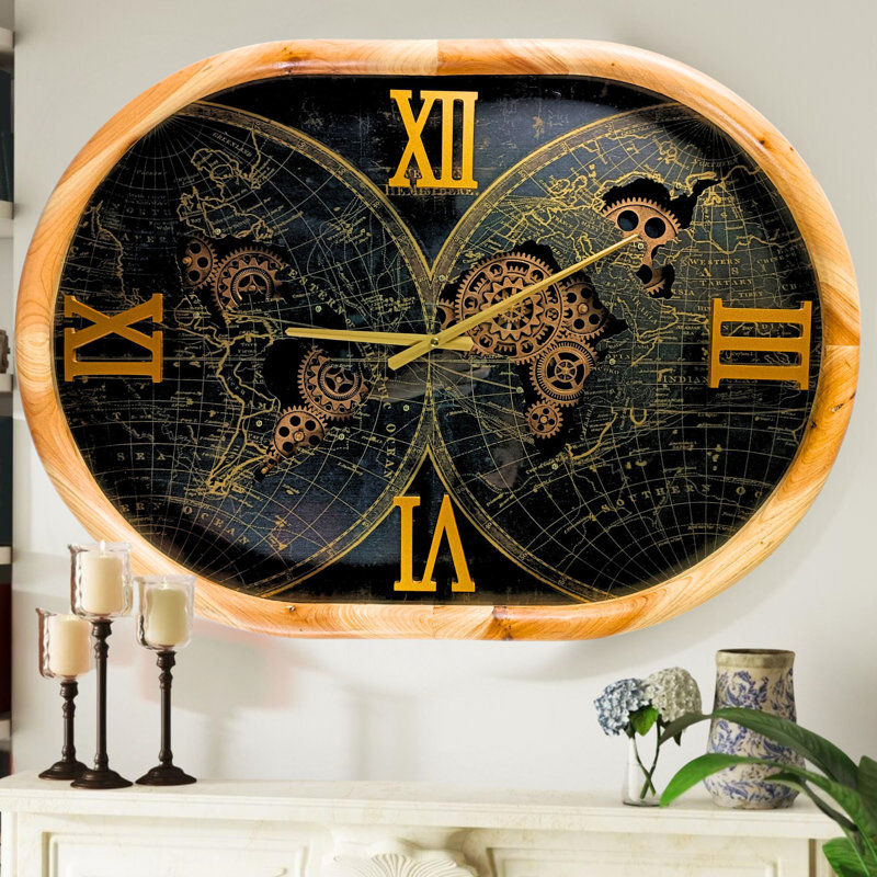 THE GEARS CLOCK Wall Clock with Real Moving Gears PO-LI_ 27 in Round WOOD-BLACK
