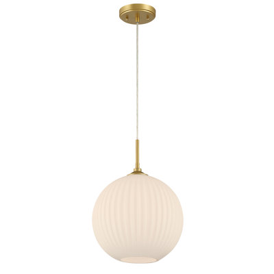 1 - Light Ribbed Frosted Glass Globe Pendant Light